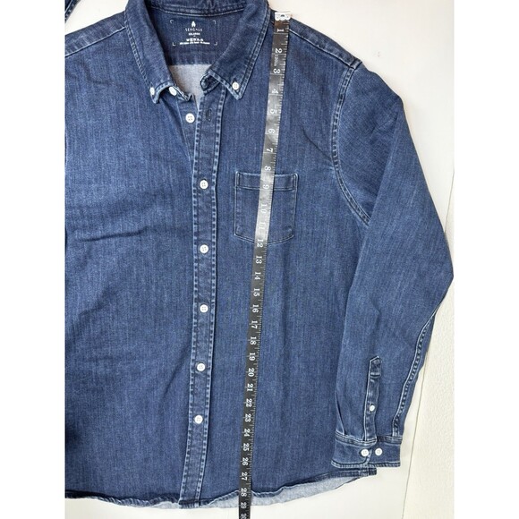 Seagale Mens XXL Denim Shirt Blue Tencel Stretch Long Sleeve Button Down Casual - Picture 10 of 10